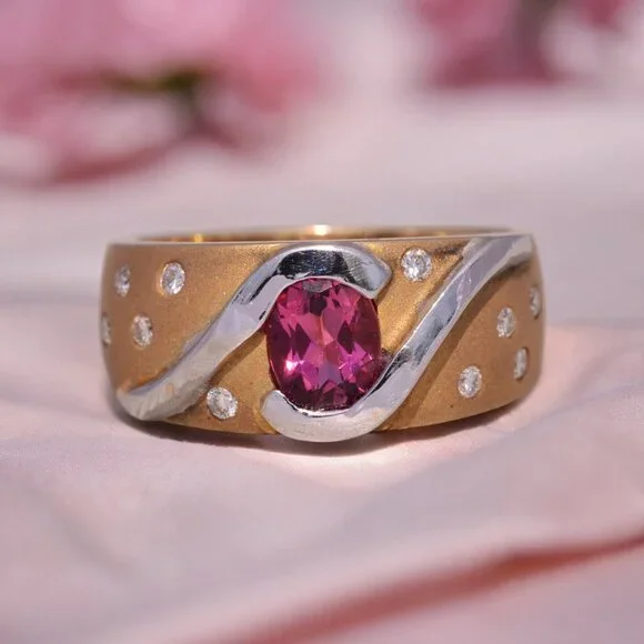 Pink Tourmaline and Diamond Ring in 14K White and Yellow Gold - Picture 10 of 10